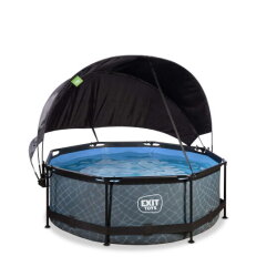 EXIT Stone pool &oslash;244x76cm with filter pump and canopy - grey