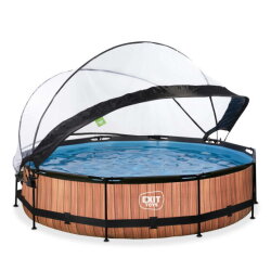 EXIT Wood pool &oslash;360x76cm with filter pump and dome - brown