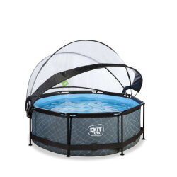 EXIT Stone pool &oslash;244x76cm with filter pump and dome - grey