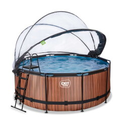 EXIT Wood pool &oslash;360x122cm with sand filter pump and dome - brown