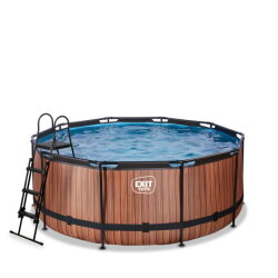 EXIT Wood pool &oslash;360x122cm with filter pump - brown