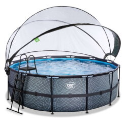 EXIT Stone pool &oslash;427x122cm with sand filter pump and dome - grey