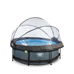 EXIT Stone pool ø244x76cm with filter pump and dome - grey