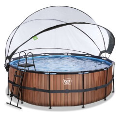 EXIT Wood pool &oslash;427x122cm with sand filter pump and dome - brown