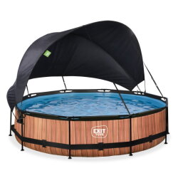 EXIT Wood pool ø360x76cm with filter pump and canopy - brown