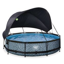 EXIT Stone pool &oslash;360x76cm with filter pump and canopy - grey