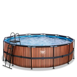 EXIT Wood pool &oslash;450x122cm with sand filter pump - brown
