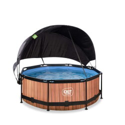 EXIT Wood pool &oslash;244x76cm with filter pump and canopy - brown