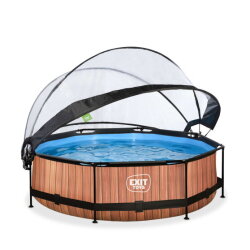 EXIT Wood pool &oslash;300x76cm with filter pump and dome - brown
