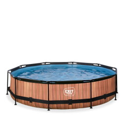 EXIT Wood pool &oslash;360x76cm with filter pump - brown