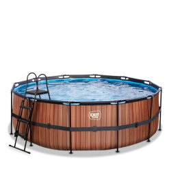 EXIT Wood pool &oslash;427x122cm with filter pump - brown