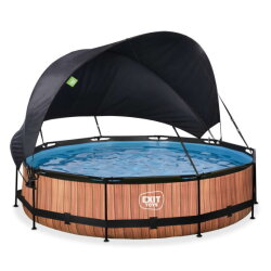 EXIT Wood pool &oslash;360x76cm with filter pump and canopy - brown
