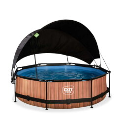 EXIT Wood pool &oslash;300x76cm with filter pump and canopy - brown