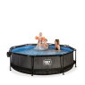 EXIT Black Wood pool ø300x76cm with filter pump and dome and canopy - black
