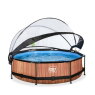 EXIT Wood pool ø300x76cm with filter pump and dome - brown