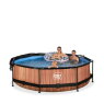 EXIT Wood pool ø300x76cm with filter pump and canopy - brown