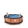 EXIT Wood pool ø244x76cm with filter pump and canopy - brown