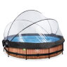 EXIT Wood pool ø360x76cm with filter pump and dome and canopy - brown