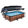 EXIT Wood pool 300x200x65cm with filter pump and dome and canopy - brown