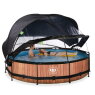 EXIT Wood pool ø360x76cm with filter pump and dome and canopy - brown