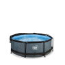 EXIT Stone pool ø244x76cm with filter pump and canopy - grey