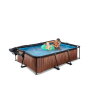 EXIT Wood pool 220x150x65cm with filter pump and dome and canopy - brown