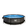 EXIT Black Wood pool ø300x76cm with filter pump and dome and canopy - black