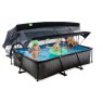 EXIT Black Wood pool 300x200x65cm with filter pump and dome and canopy - black