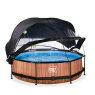 EXIT Wood pool ø300x76cm with filter pump and dome and canopy - brown